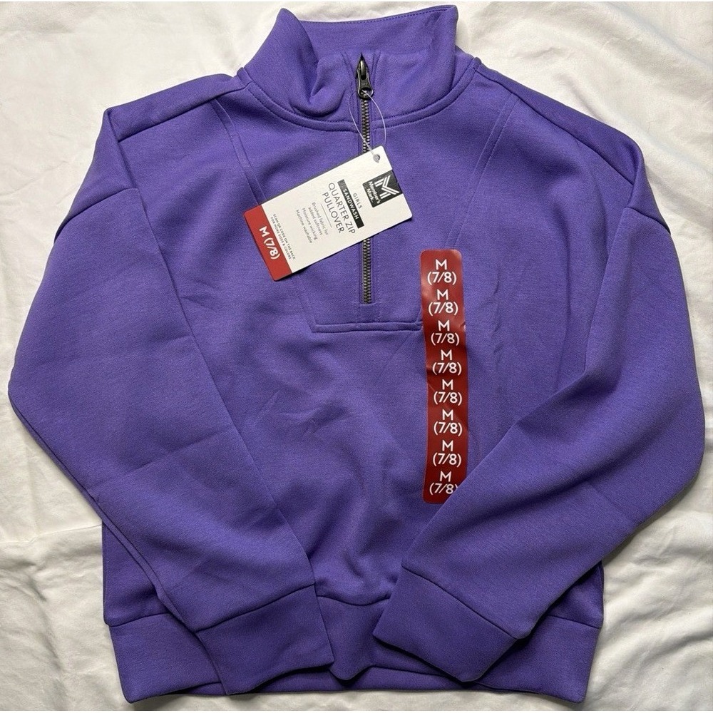 Member's Mark Girls Purple Solid 1/4 Zip Mock Neck Pullover Sweatshirt Sz 7